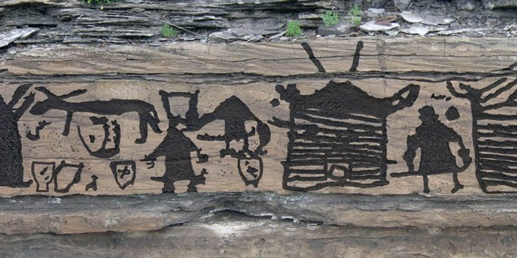 Representación de calderos en el arte rupestre de un asentamiento de la Edad del Hierro en Minusinsk, Rusia. Crédito: Reconstrucción artística de Bruce Worden, Universidad de Michigan, EE. UU..